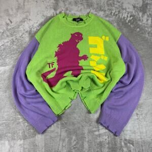Teddy Fresh x Godzilla Collection Distressed Color Block Sweater Rare Sz XXL